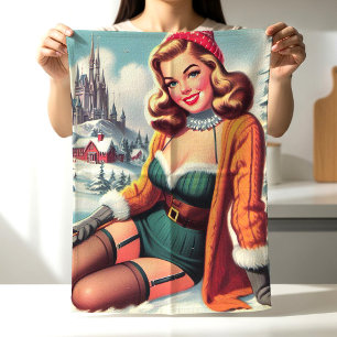 Linge De Cuisine Joli pin-up rétro d'hiver