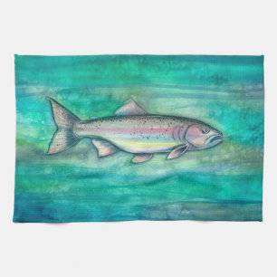 Linge De Cuisine Joli Rainbow Trout Aquarelle Art