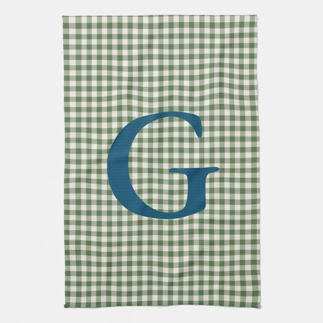 Linge De Cuisine Joli Retro Vert En vichy Plaid Motif Monogramme (Vertical)