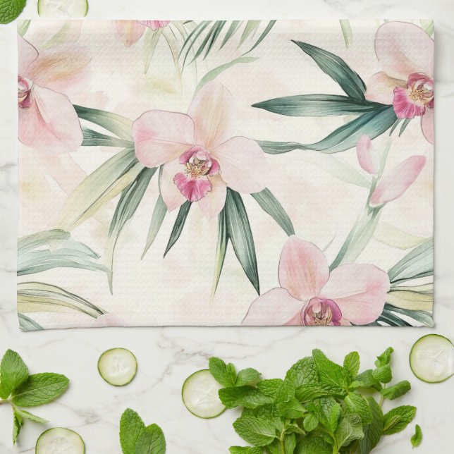 Linge De Cuisine Joli rose Fleurs d'orchidées tropicales (Plié)