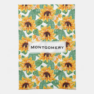 Linge De Cuisine Joli tournesol Jaune et Motif vert