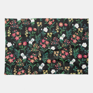 Linge De Cuisine Jolie aquarelle Floral Noir Botanique