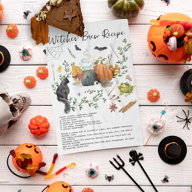 Linge De Cuisine Jolie Aquarelle Sorcières Brew Recette Halloween (Créateur téléchargé)