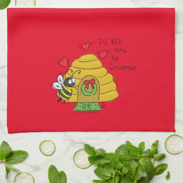 Linge De Cuisine Jolie Bee Christmas Drôle Cartoon de vacances (Plié)