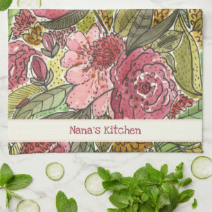 Linge De Cuisine Jolie cuisine de Nana florale aquarelle rose 