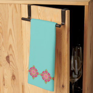 Linge De Cuisine Jolie floral aqua rose et vert