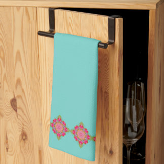 Linge De Cuisine Jolie floral aqua rose et vert