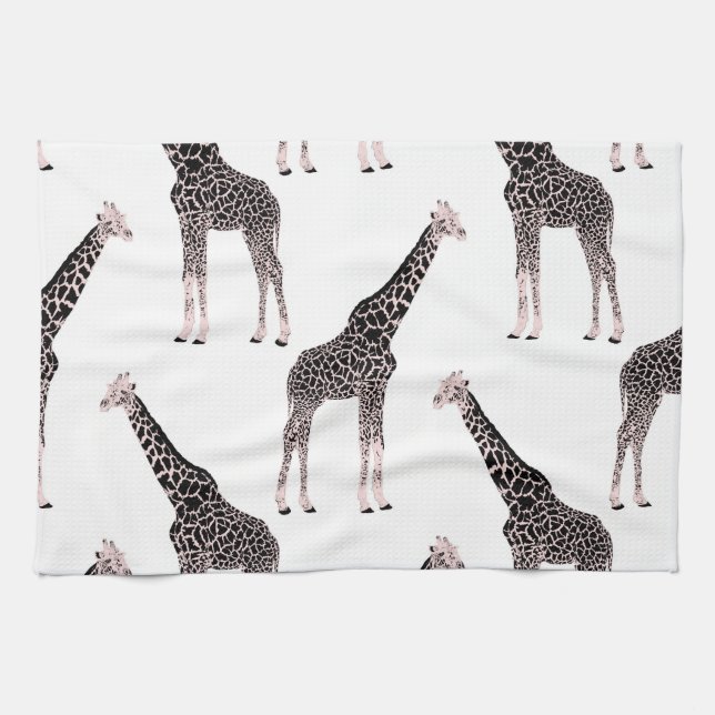 Linge De Cuisine Jolie Giraffe noire blanche rose (Horizontal)