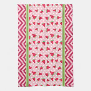 Linge De Cuisine Jolie Pastèque à pois et chevron rose