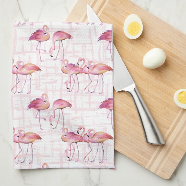 Linge De Cuisine Jolie plage rose flamingo carrelée motif (Quart Plié)