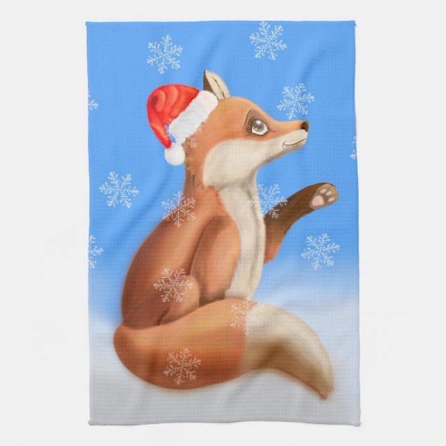 Linge De Cuisine Jolie Red Fox Woodland Noël Neige (Vertical)