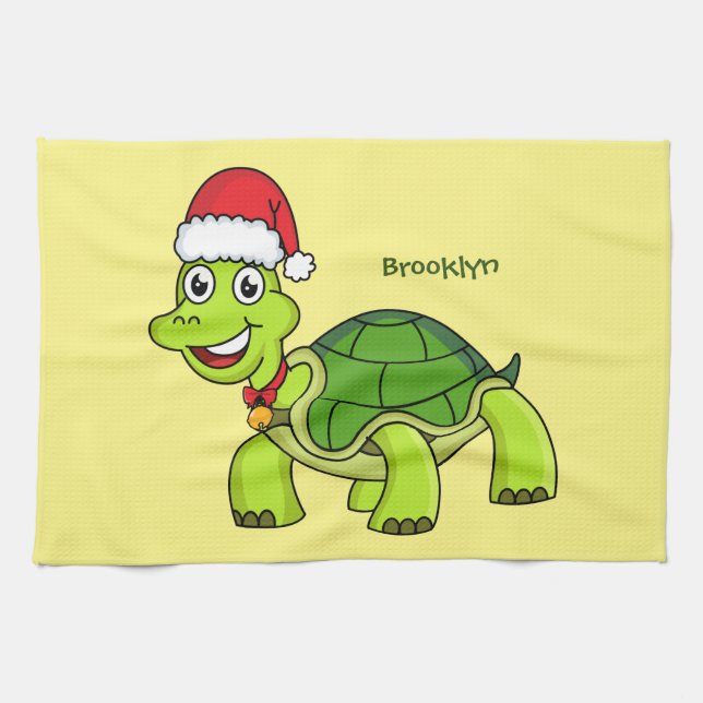 Linge De Cuisine Jolie tortue en chapeau de Père Noël (Horizontal)