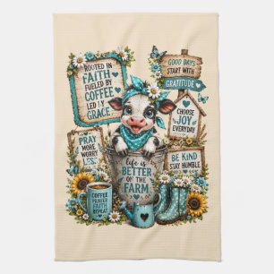 Linge De Cuisine Jolie vache des Highlands avec citations/Christian