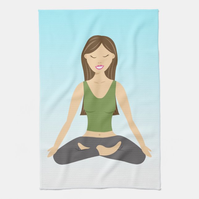 Linge De Cuisine Jolie Yoga Girl Assis Dans Lotus Pose Illustration (Vertical)
