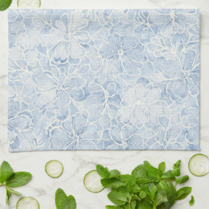 Linge De Cuisine Jolies Fleurs Blanches Bleues