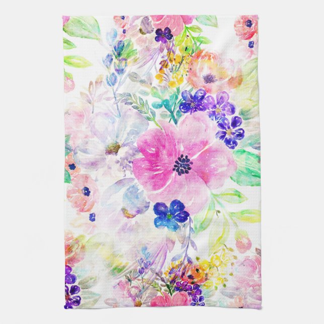 Linge De Cuisine Jolies Fleurs Boho Floral Aquarelle Design (Vertical)
