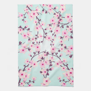 Linge De Cuisine Jolies fleurs de cerisiers rose turquoise