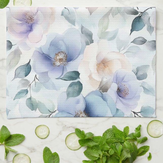 Linge De Cuisine Jolies fleurs lavande blanche violette   (Plié)