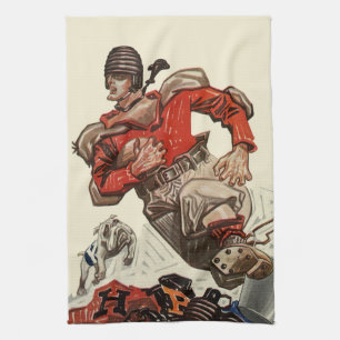Linge De Cuisine Joueur de football vintage et mascotte bouledogue