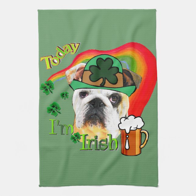 Linge De Cuisine Jour de la Saint Patrick de Bulldog anglais (Vertical)