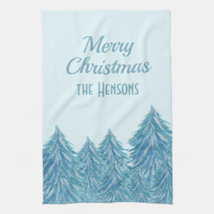 Linge De Cuisine Jour de Noël de l'arbre d'hiver bleu