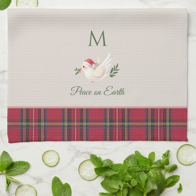 Linge De Cuisine Jour de Noël La Paix sur Terre Monogramme Personna (Plié)