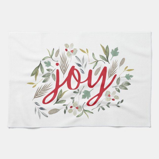 Linge De Cuisine Joy Aquarelle Floral Rouge Script (Horizontal)