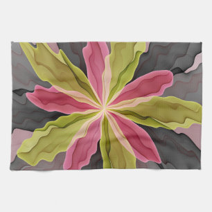 Linge De Cuisine Joy, Vert rose Anthracite Imaginaire Fleur Fractal