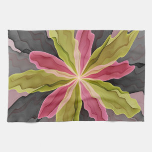 Linge De Cuisine Joy, Vert rose Anthracite Imaginaire Fleur Fractal