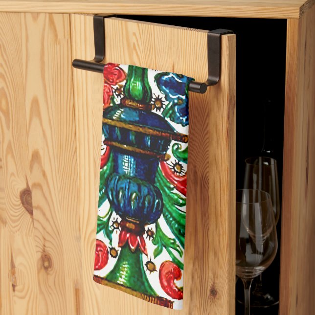 Linge De Cuisine Joyaux Tons Médiéval Fleurs Manuscrits Scrolls (Pliage en tiers)