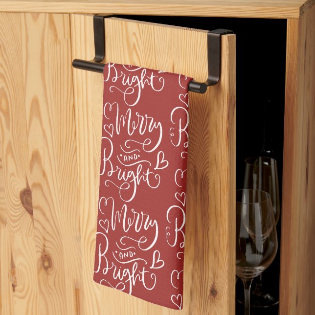 Linge De Cuisine Joyeuse et brillante calligraphie de script Noël r (Pliage en tiers)