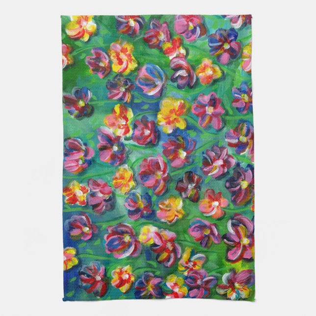 Linge De Cuisine Joyeuses Fleurs colorées Oeuvre originale (Vertical)