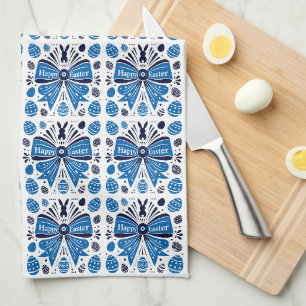Linge De Cuisine Joyeuses Pâques Arc Bleu Art Populaire Lapin & Œuf