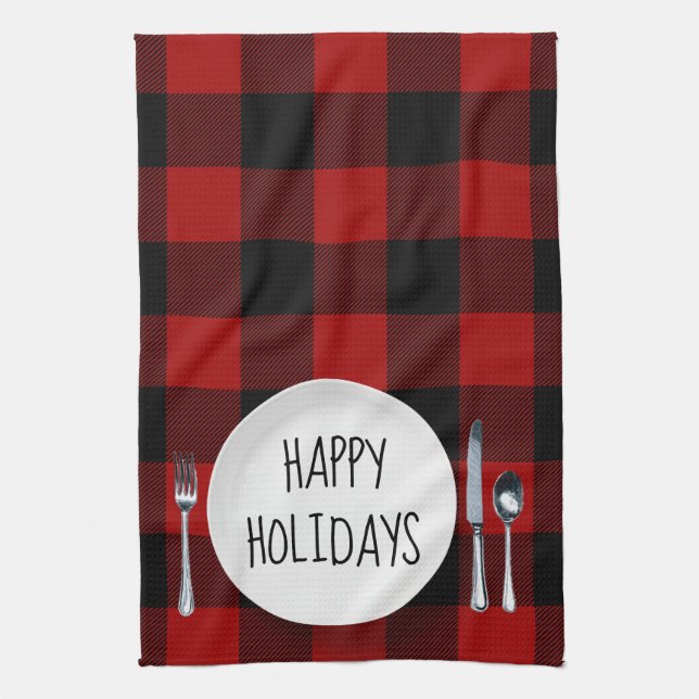 Linge De Cuisine Joyeuses Plaque De Vacances Sur Buffalo Plaid (Vertical)