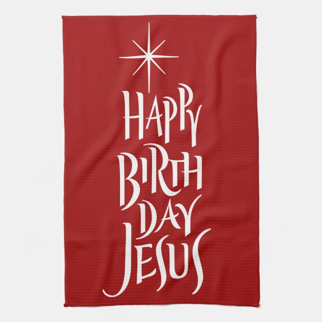 Linge De Cuisine Joyeux anniversaire Jésus Christian Calligraphie S (Vertical)