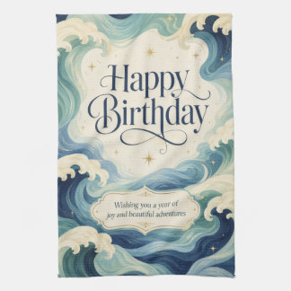 Linge De Cuisine Joyeux Anniversaire Vagues Océaniques Flottantes