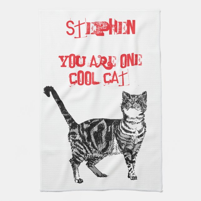 Linge De Cuisine Joyeux anniversaire Vous Cool Tabby Cat (Vertical)