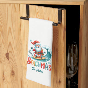 Linge De Cuisine Joyeux Beachmas Père Noël Surfing Retro Design