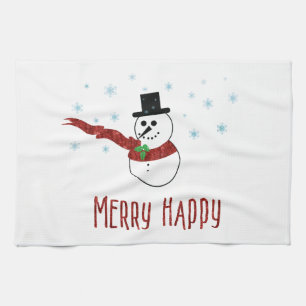 Linge De Cuisine Joyeux bonhomme de neige avec écusson rouge