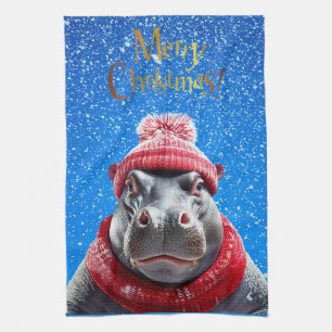Linge De Cuisine Joyeux chapeau et foulard de Noël Hippo