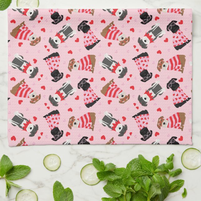 Linge De Cuisine Joyeux Chiens Schnauzer de la Journée des Valentin (Plié)