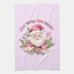 Linge De Cuisine Joyeux et lumineux - Père Noël rose