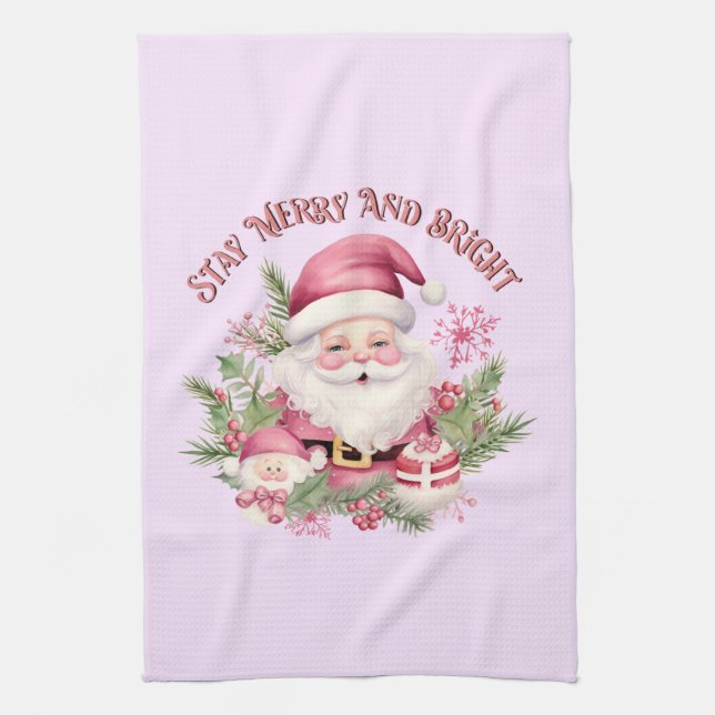 Linge De Cuisine Joyeux et lumineux - Père Noël rose (Vertical)