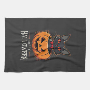 Linge De Cuisine Joyeux Halloween Chat Noir Design de Citrouille_1