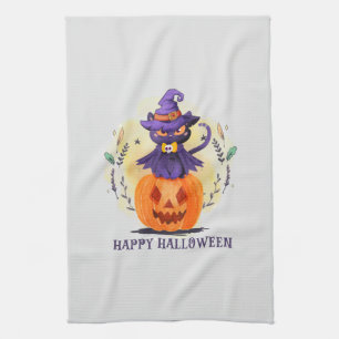 Linge De Cuisine Joyeux Halloween - Chat noir sorcier