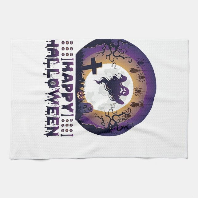 Linge De Cuisine Joyeux Halloween Chauves-Souris Araignées Fantômes (Horizontal)