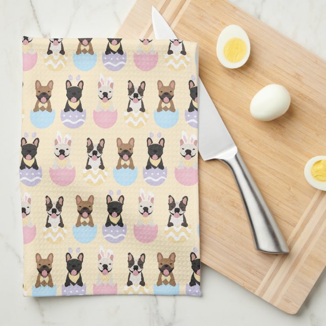 Linge De Cuisine Joyeux Motif de Chien de Pâques français (Quart Plié)