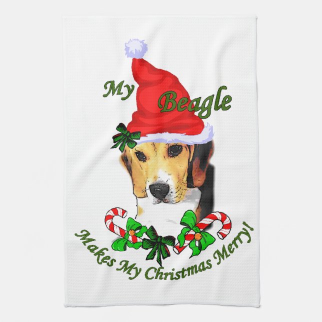 Linge De Cuisine Joyeux Noël beagle (Vertical)