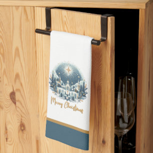 Linge De Cuisine Joyeux Noël bleu et or
