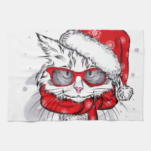 Linge De Cuisine Joyeux Noël de chat blanc mignon
